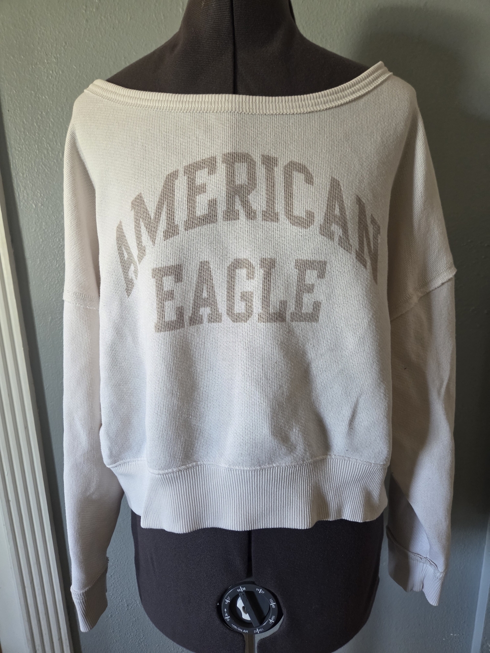 American Eagle Outfitters Cream Sweatshirt with Taupe Logo